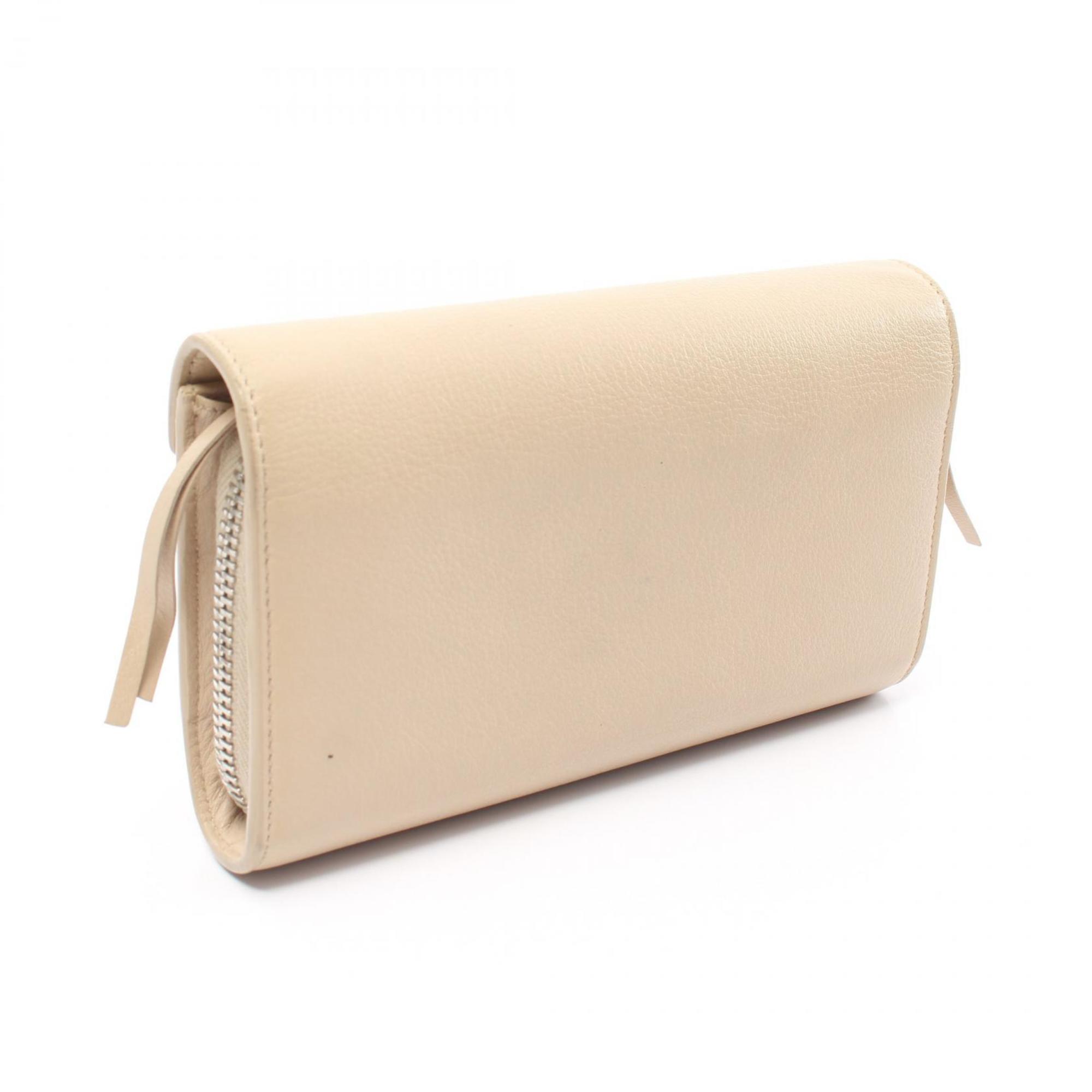 BALENCIAGA PAPERMONEY ZIP AROUND BI-FOLD LONG WALLET LEATHER WOMEN'S BEIGE