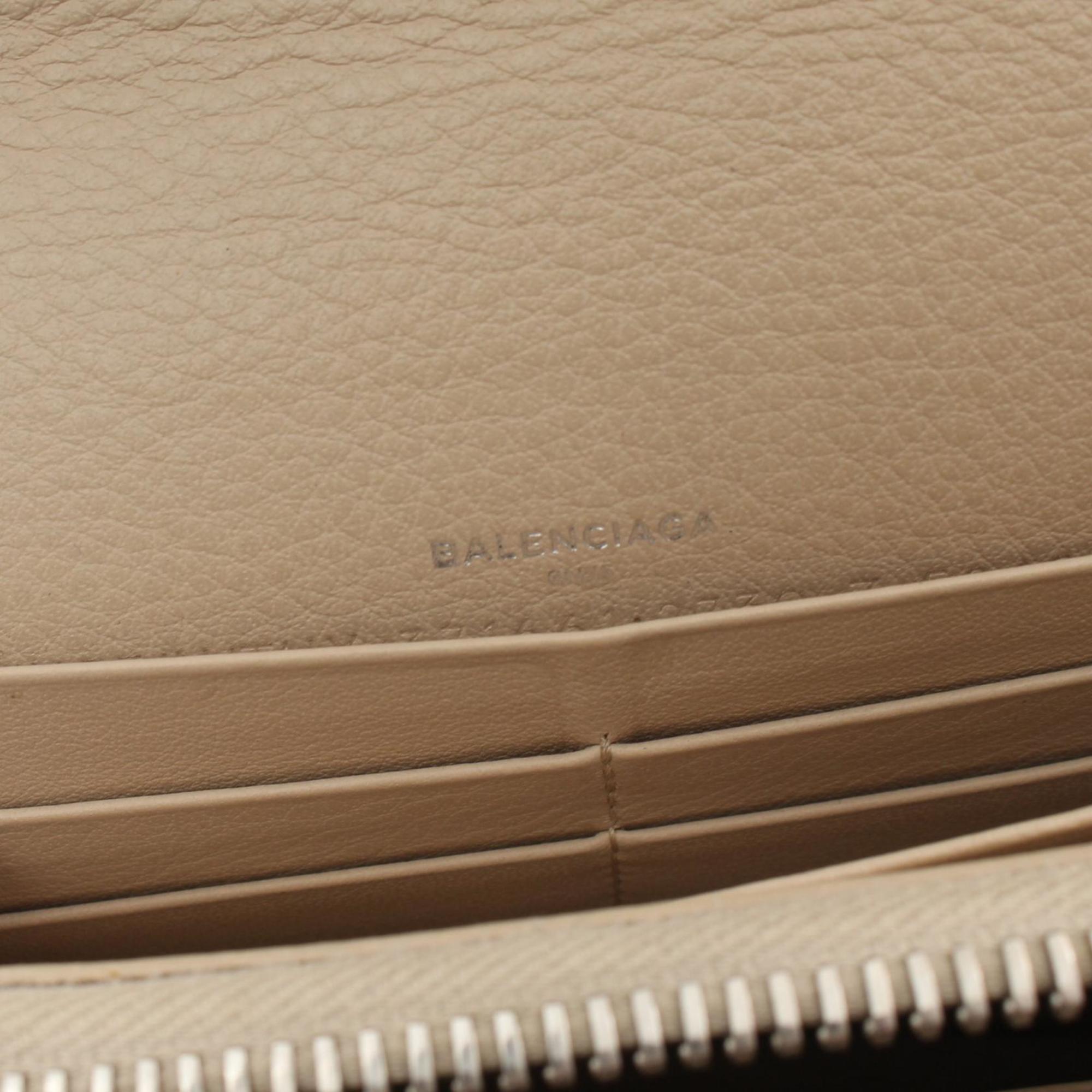 BALENCIAGA PAPERMONEY ZIP AROUND BI-FOLD LONG WALLET LEATHER WOMEN'S BEIGE