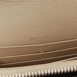 BALENCIAGA PAPERMONEY ZIP AROUND BI-FOLD LONG WALLET LEATHER WOMEN'S BEIGE