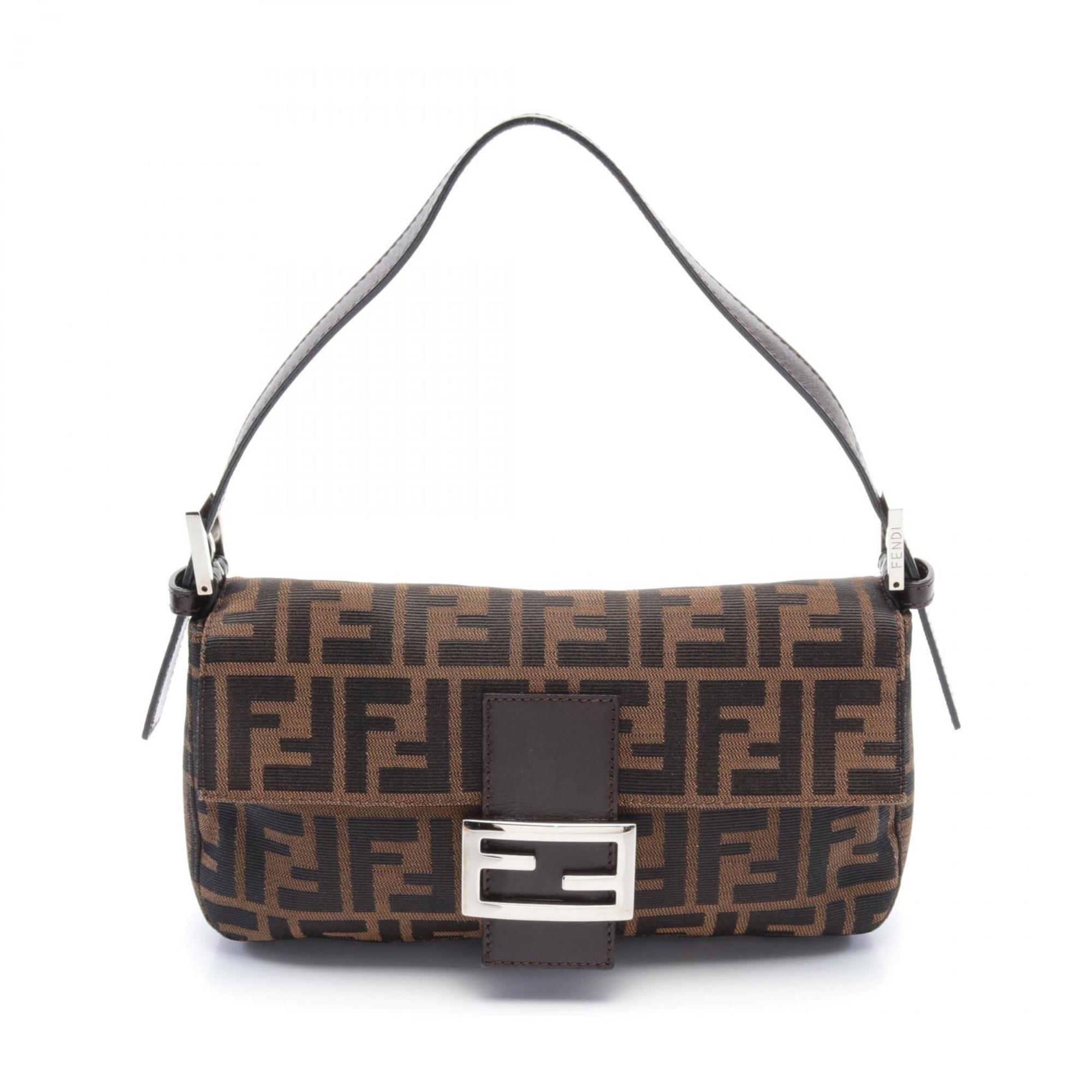 FENDI Mamma Bucket Zucca Shoulder Bag Canvas Leather Women's Brown