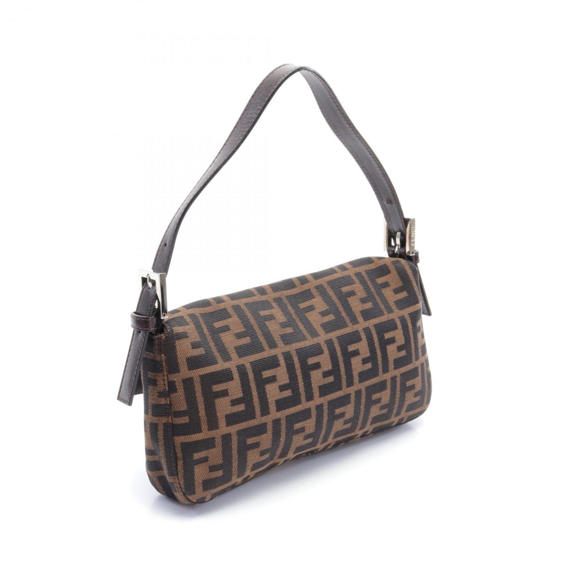 FENDI Mamma Bucket Zucca Shoulder Bag Canvas Leather Women's Brown