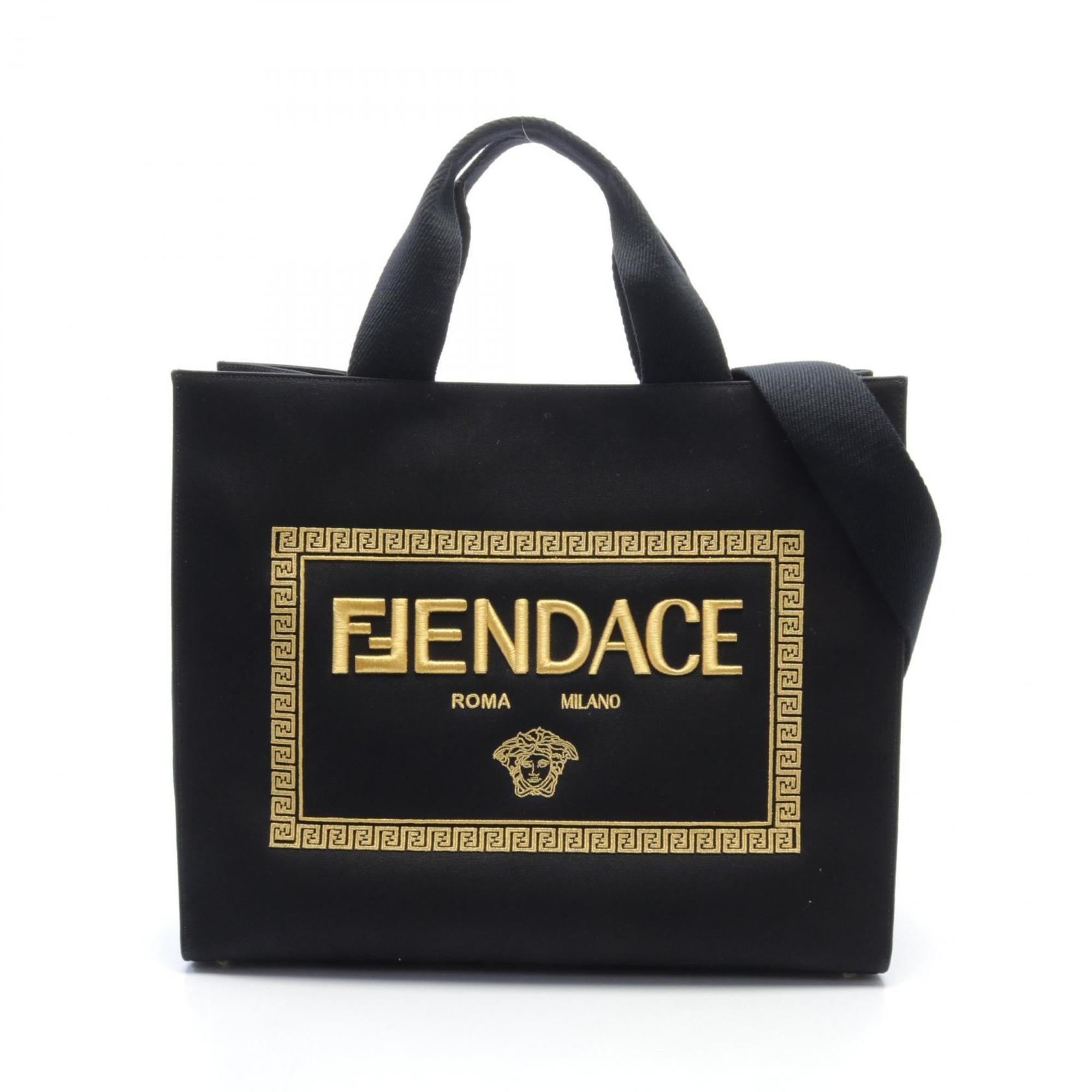 FENDI x VERSACE FENDACE Fenderche Tote Bag Canvas Women's Black 7VA558