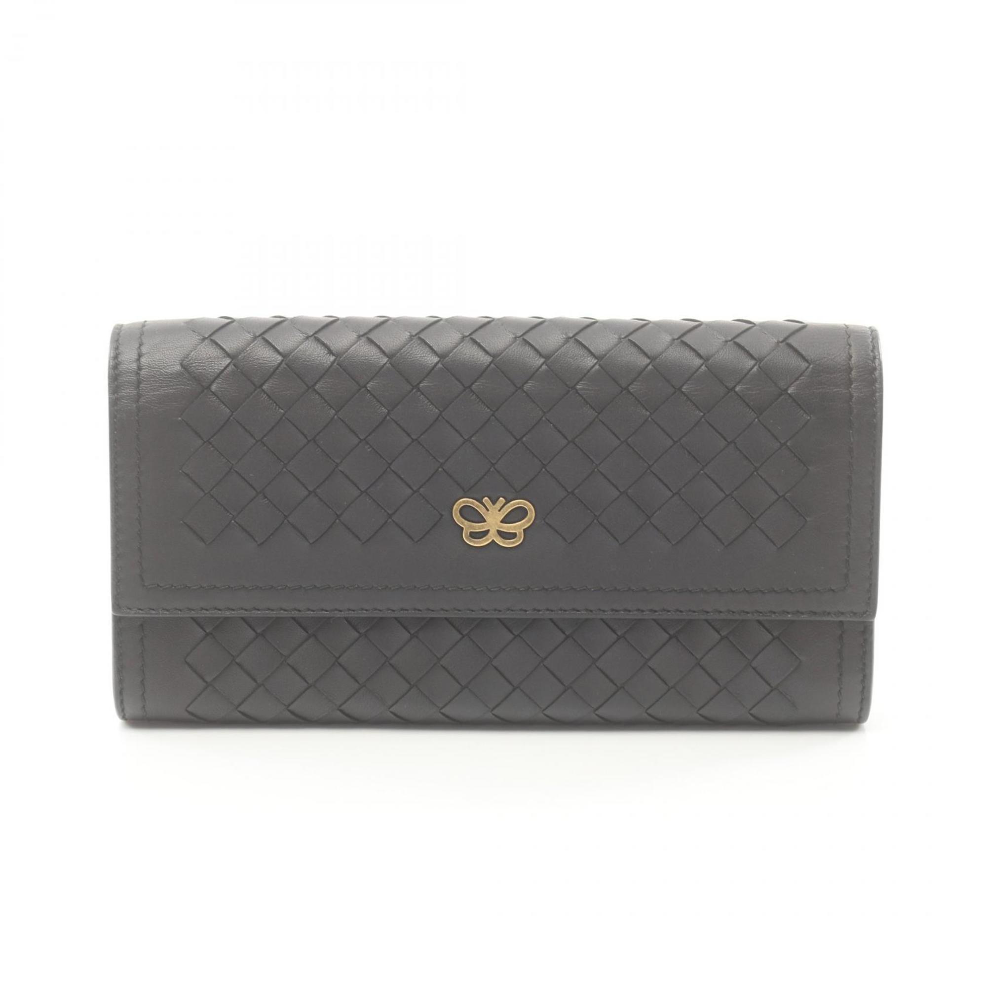 BOTTEGA VENETA Intrecciato Round Long Wallet Leather Women's Black