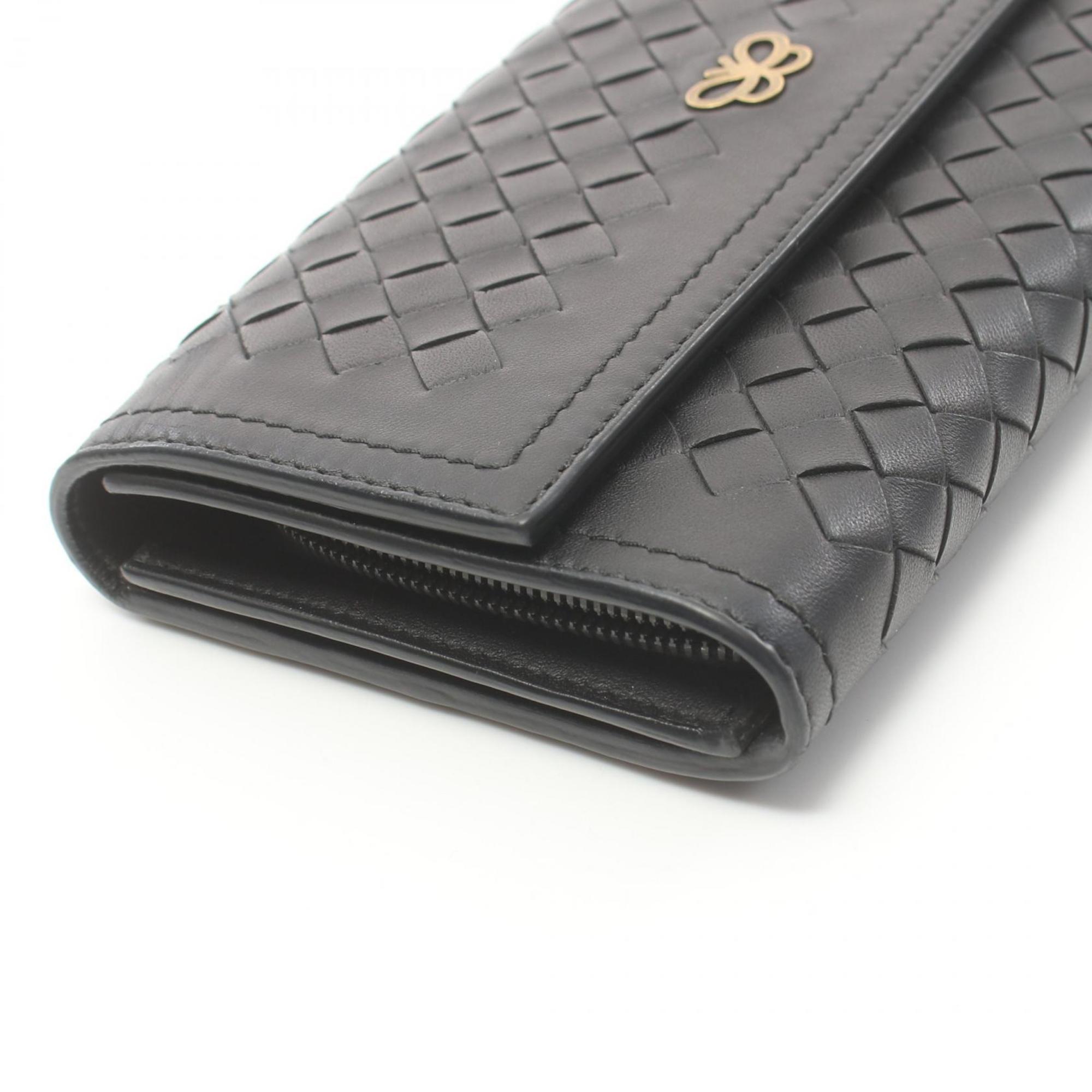 BOTTEGA VENETA Intrecciato Round Long Wallet Leather Women's Black