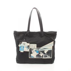 PRADA Comic Patch Tote Bag, Nylon, Leather, Men's, Black