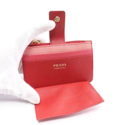 PRADA SAFFIANO METAL Business Card Holder/Card Case Saffiano Leather Women's Red Pink 1MC038