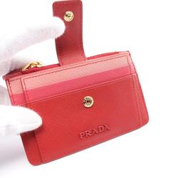 PRADA SAFFIANO METAL Business Card Holder/Card Case Saffiano Leather Women's Red Pink 1MC038