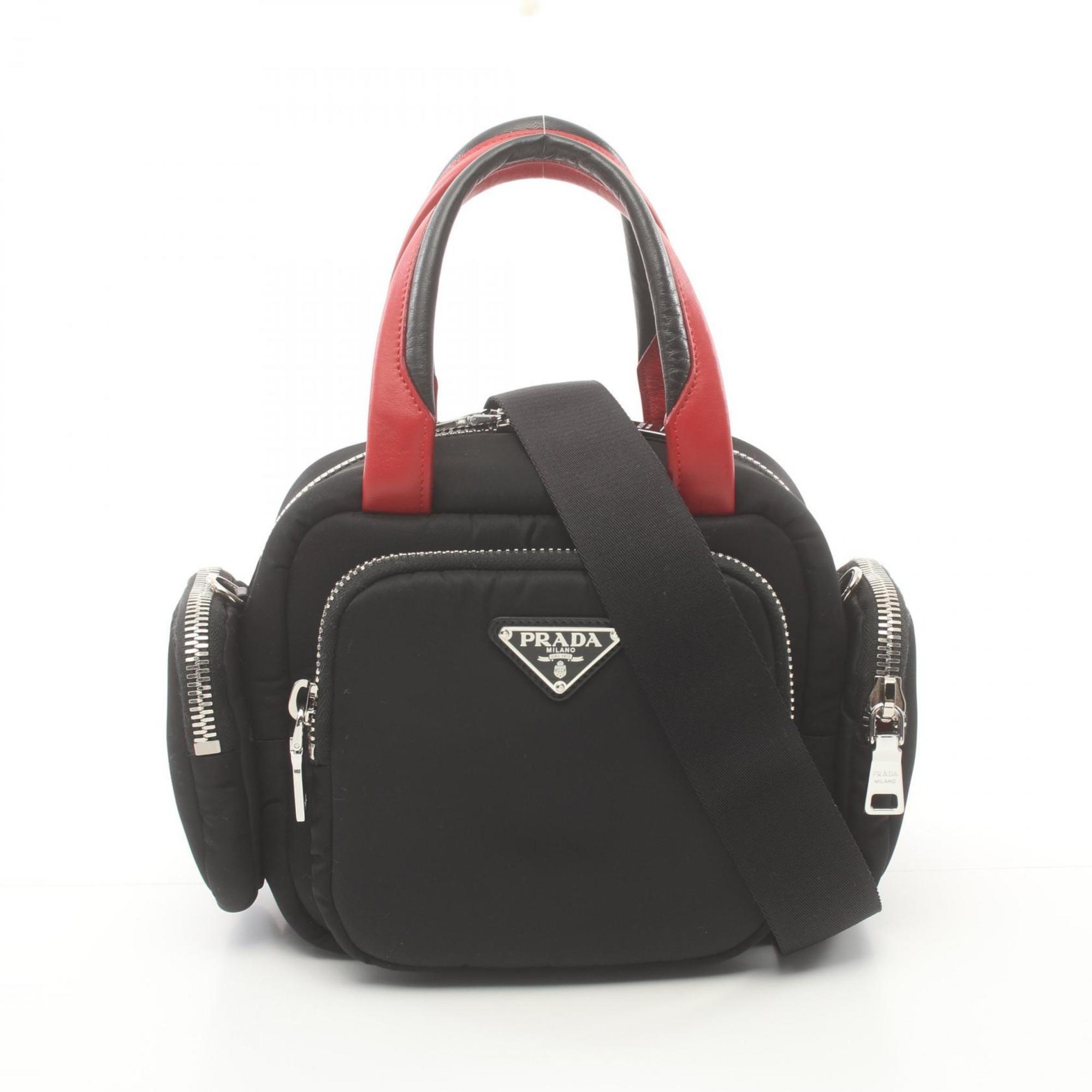 PRADA TESSUTO POCKET Handbag Bag Nylon Leather Women's Black Red 1BB061