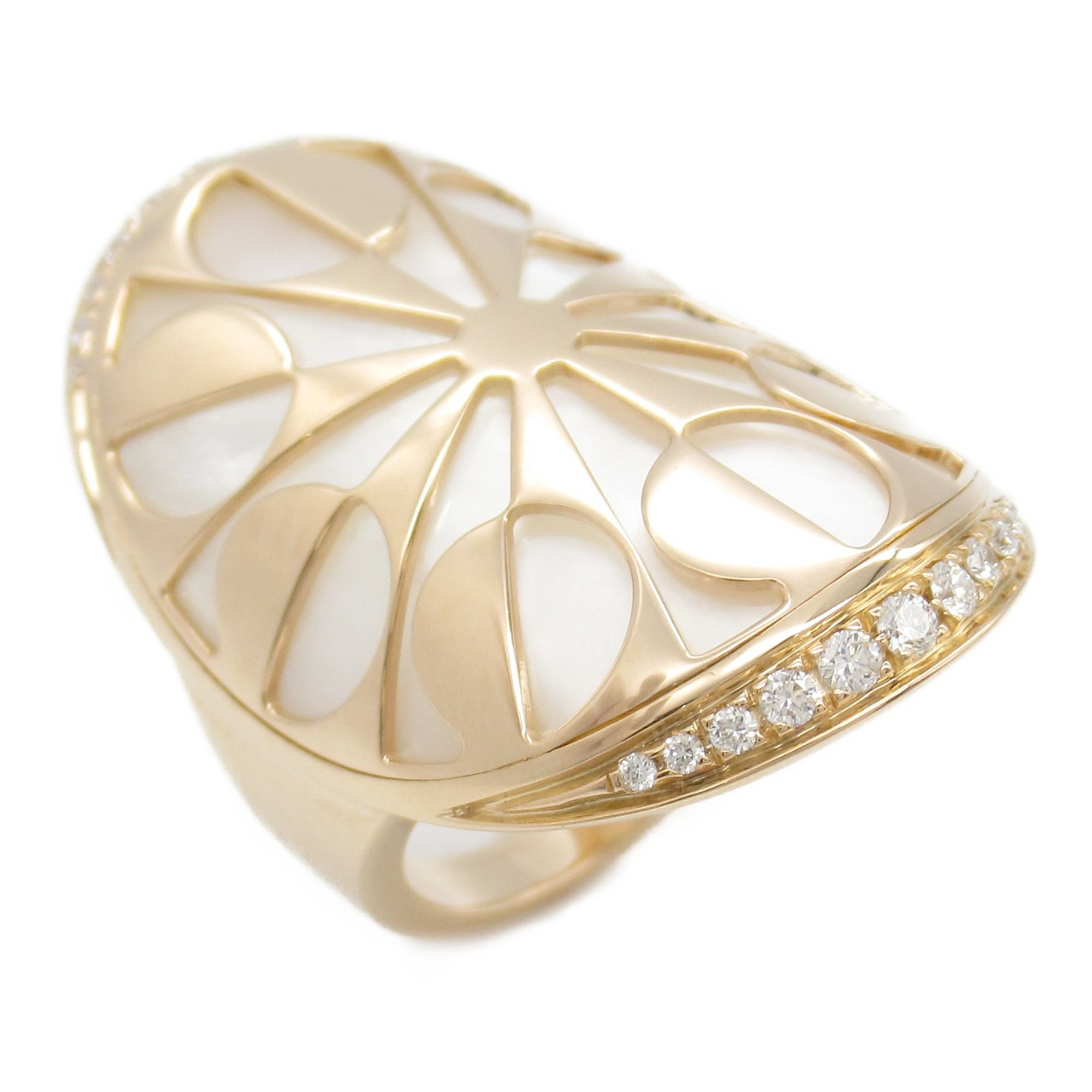 BVLGARI Intarsio Ring, K18PG (pink gold), diamond, shell, ladies, white, clear