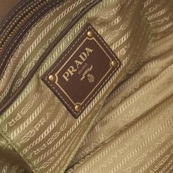 PRADA LOGO JACQUARD Jacquard Tote Bag Canvas Leather Women's Beige Brown BN2527