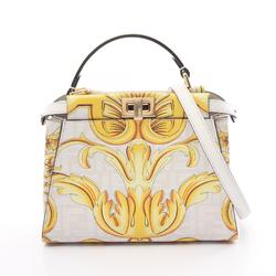 FENDI x VERSACE FENDACE Peekaboo Handbag Bag Leather Women's White Yellow 8BN244