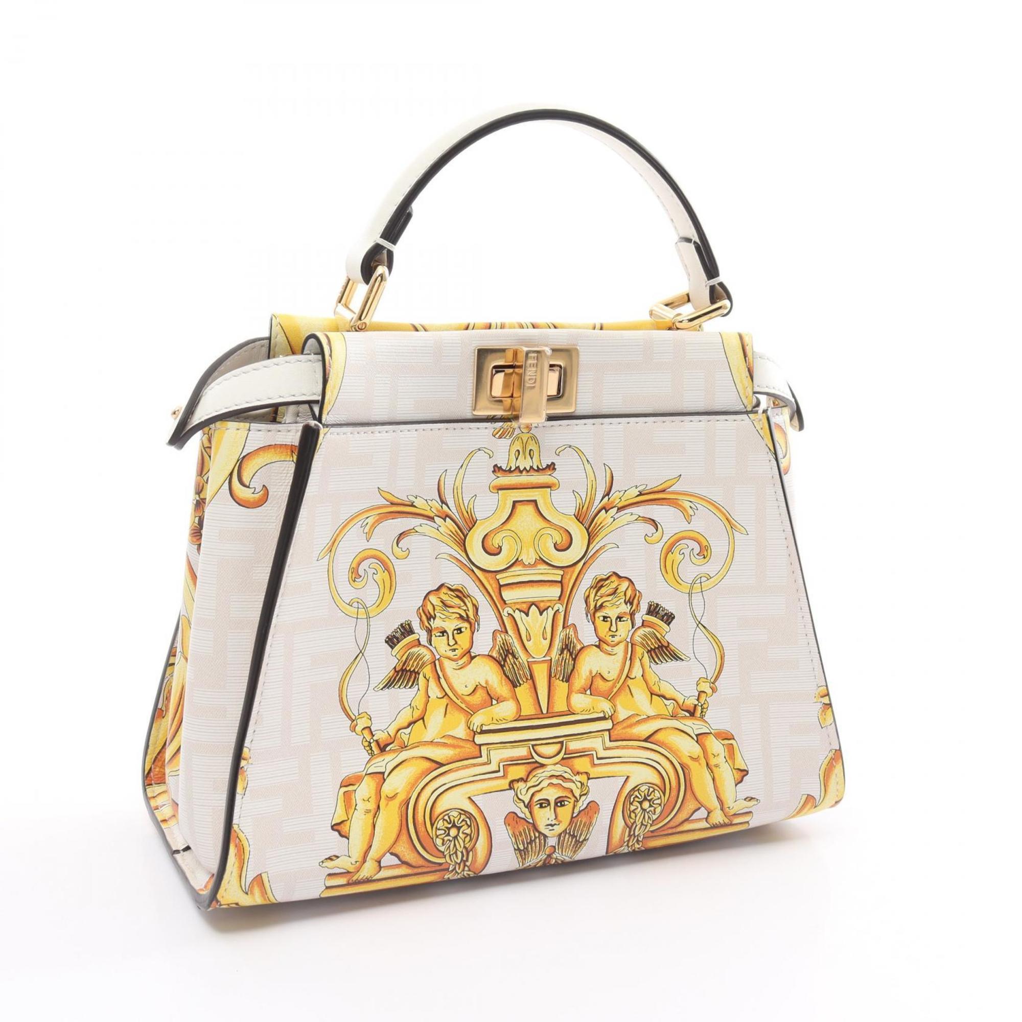 FENDI x VERSACE FENDACE Peekaboo Handbag Bag Leather Women's White Yellow 8BN244