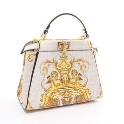 FENDI x VERSACE FENDACE Peekaboo Handbag Bag Leather Women's White Yellow 8BN244