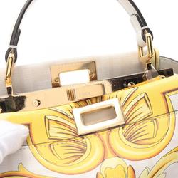 FENDI x VERSACE FENDACE Peekaboo Handbag Bag Leather Women's White Yellow 8BN244