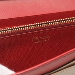 PRADA SAFFIANO MULTIC Bi-fold Long Wallet Saffiano Leather Women's Beige Red 1MH132