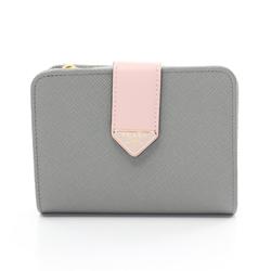 PRADA Bi-fold Wallet Saffiano Leather Women's Grey Pink 1ML018