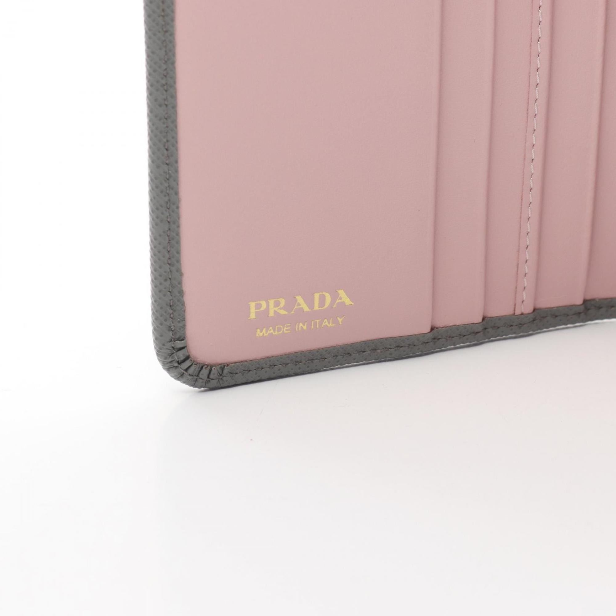 PRADA Bi-fold Wallet Saffiano Leather Women's Grey Pink 1ML018