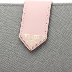 PRADA Bi-fold Wallet Saffiano Leather Women's Grey Pink 1ML018