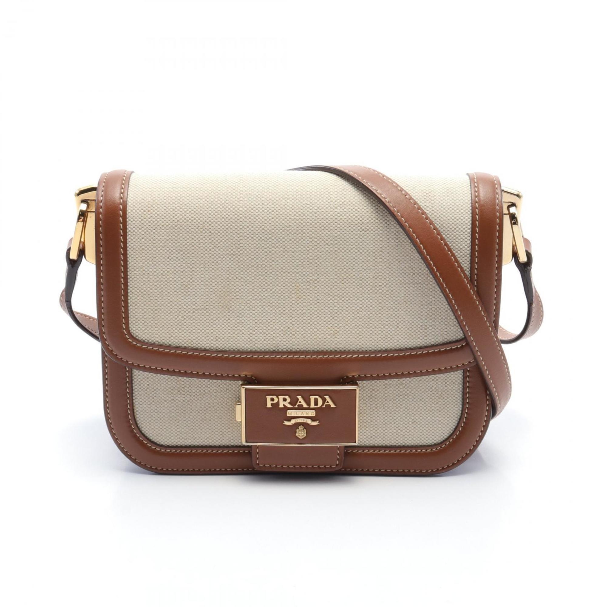 PRADA Shoulder Bag Canvas Leather Women's Beige Brown 1BD257