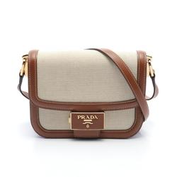 PRADA Shoulder Bag Canvas Leather Women's Beige Brown 1BD257