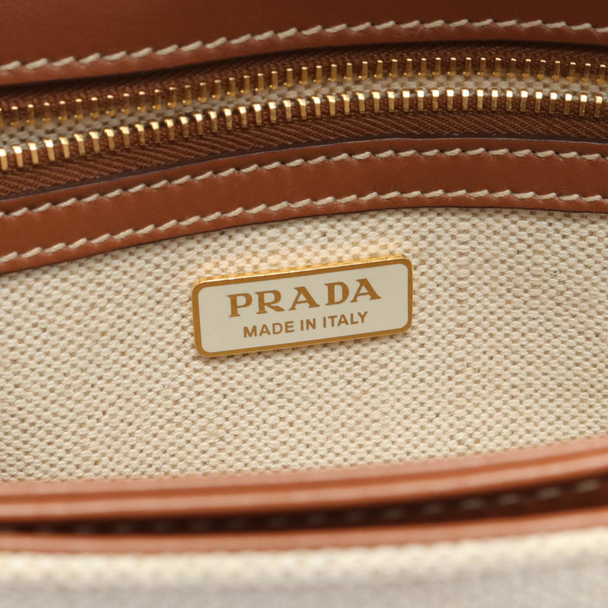 PRADA Shoulder Bag Canvas Leather Women's Beige Brown 1BD257