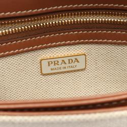 PRADA Shoulder Bag Canvas Leather Women's Beige Brown 1BD257