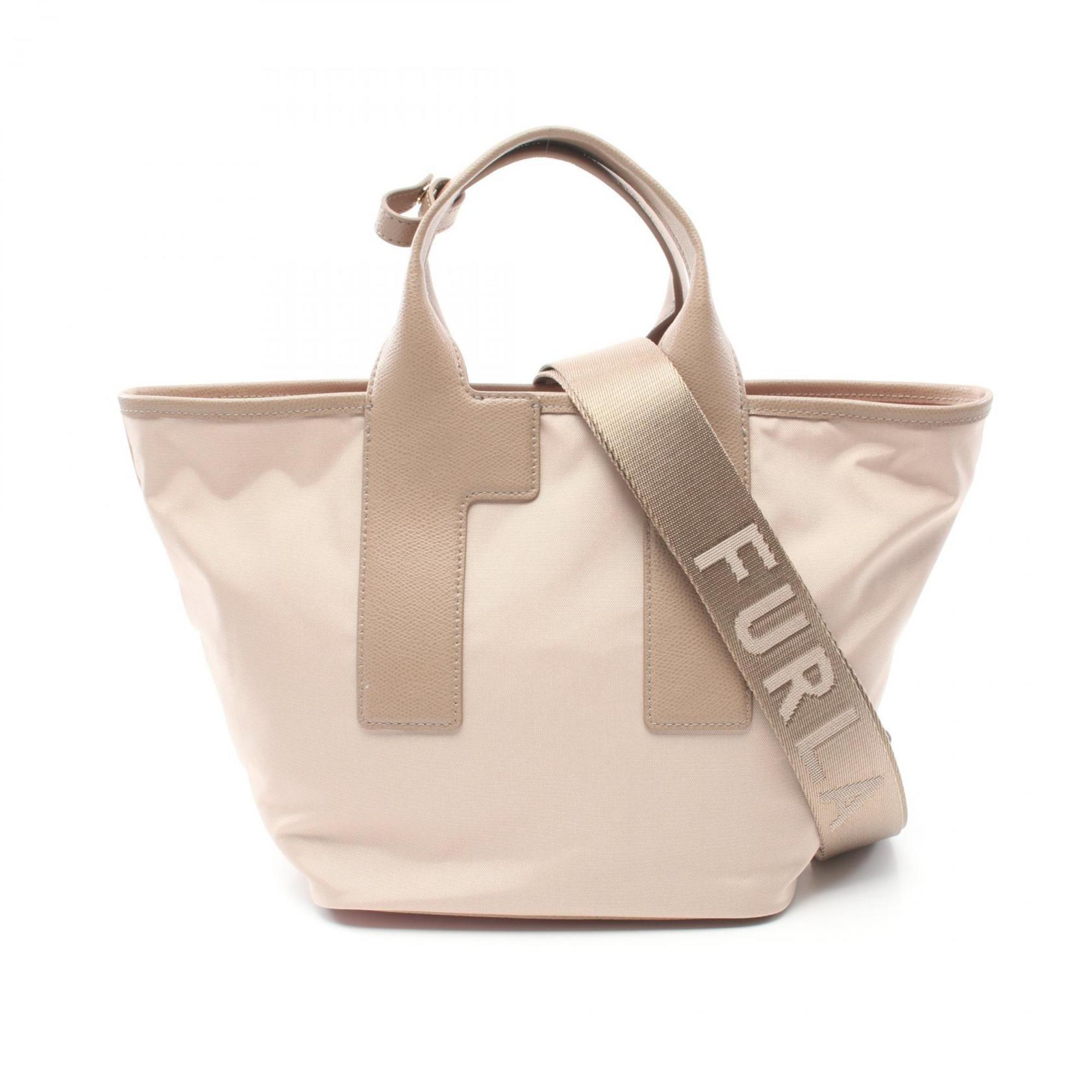 Furla Piuma M Handbag Bag Leather Nylon Canvas Women's Beige Pink WB01269BX30503178S