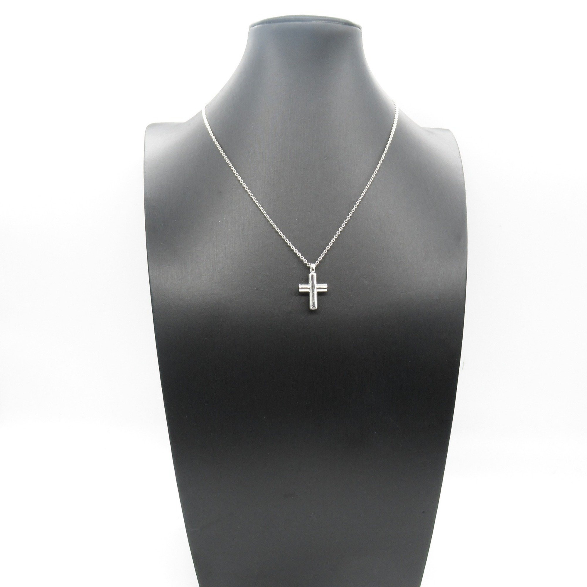 BVLGARI Latin Cross Necklace, K18WG (White Gold), Women's, Silver