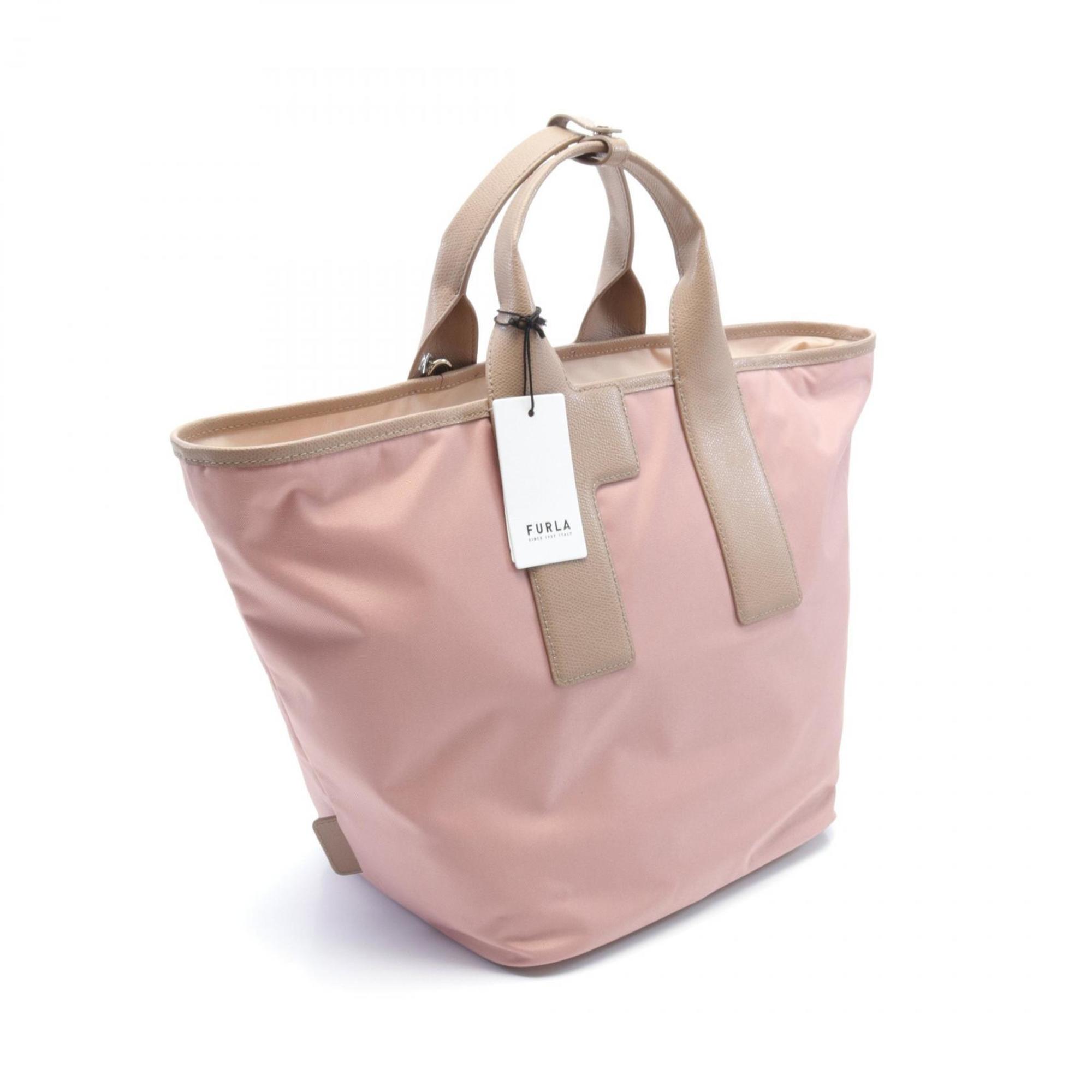 Furla Piuma L Tote Bag Nylon Leather Women's Pink Beige WB01249BX30503177S