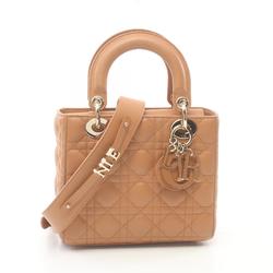 Christian Dior Dior Lady Cannage Handbag Bag Leather Women's Brown