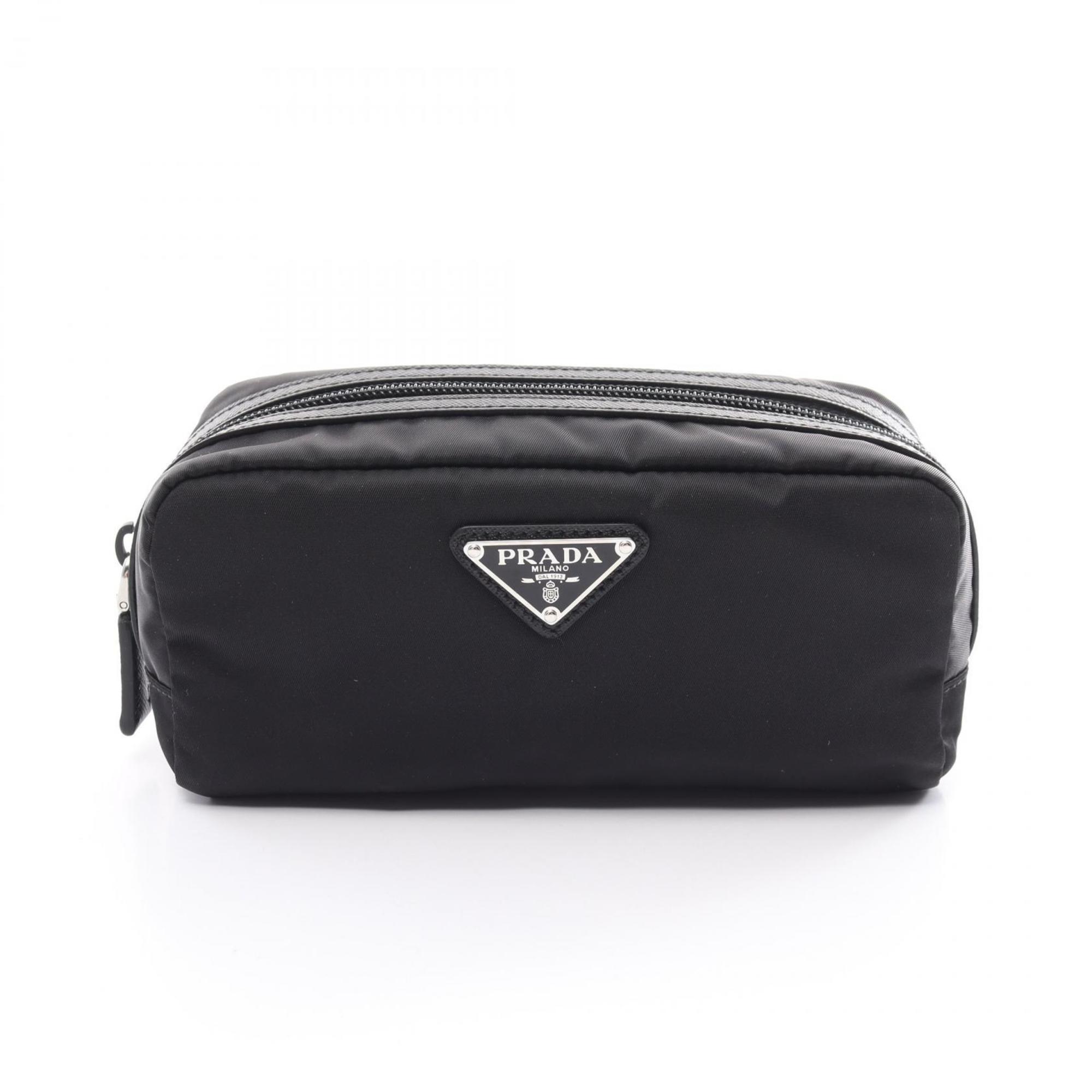 PRADA TESSTO + SAFFIAN Pouch Bag Nylon Saffiano Leather Women's Black 2NA0452DMHF0002