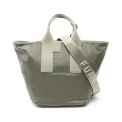 Furla Piuma L Tote Bag Leather Nylon Canvas Women's Green Beige WB01249BX30503183S