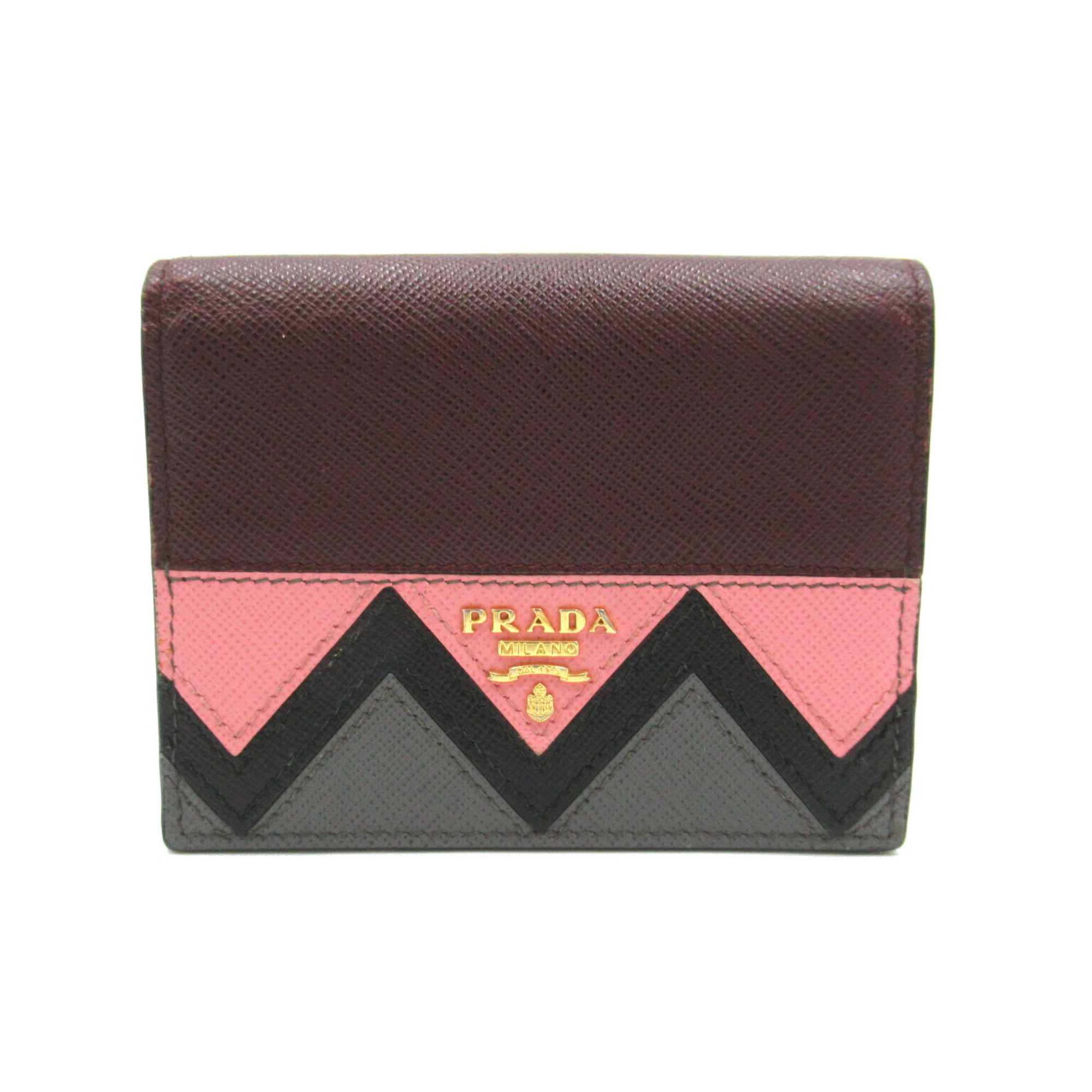 PRADA Bi-fold wallet, Saffiano leather, women's, Bordeaux, pink, 1MV204