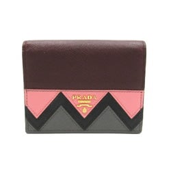 PRADA Bi-fold wallet, Saffiano leather, women's, Bordeaux, pink, 1MV204