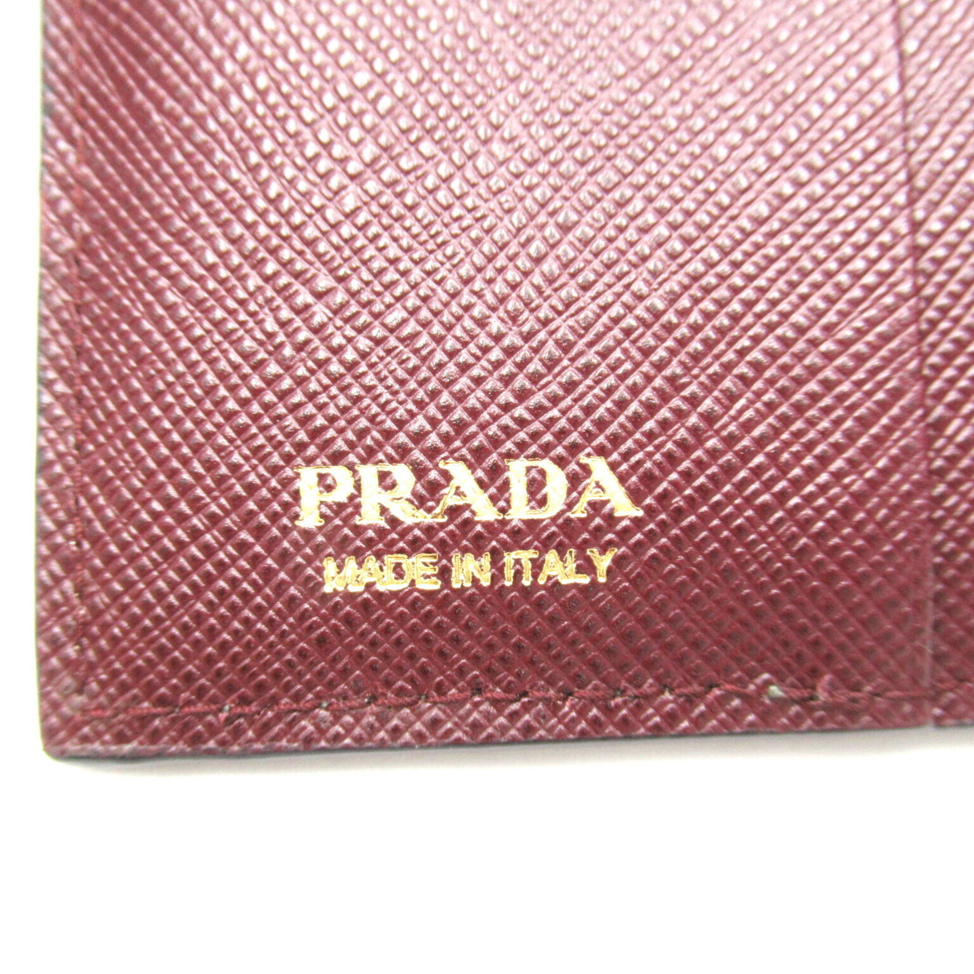 PRADA Bi-fold wallet, Saffiano leather, women's, Bordeaux, pink, 1MV204