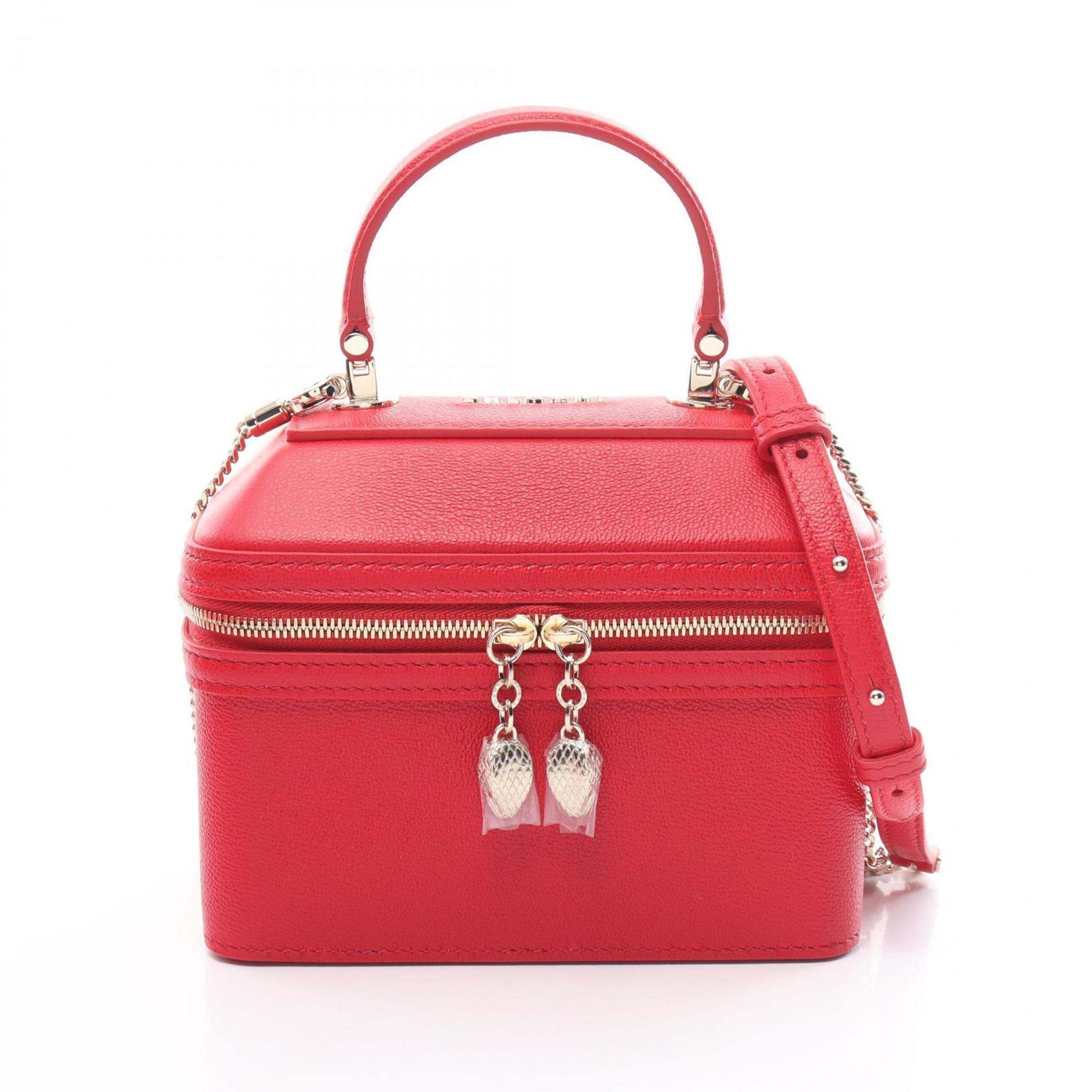 BVLGARI Serpenti Handbag Bag Leather Women's Red