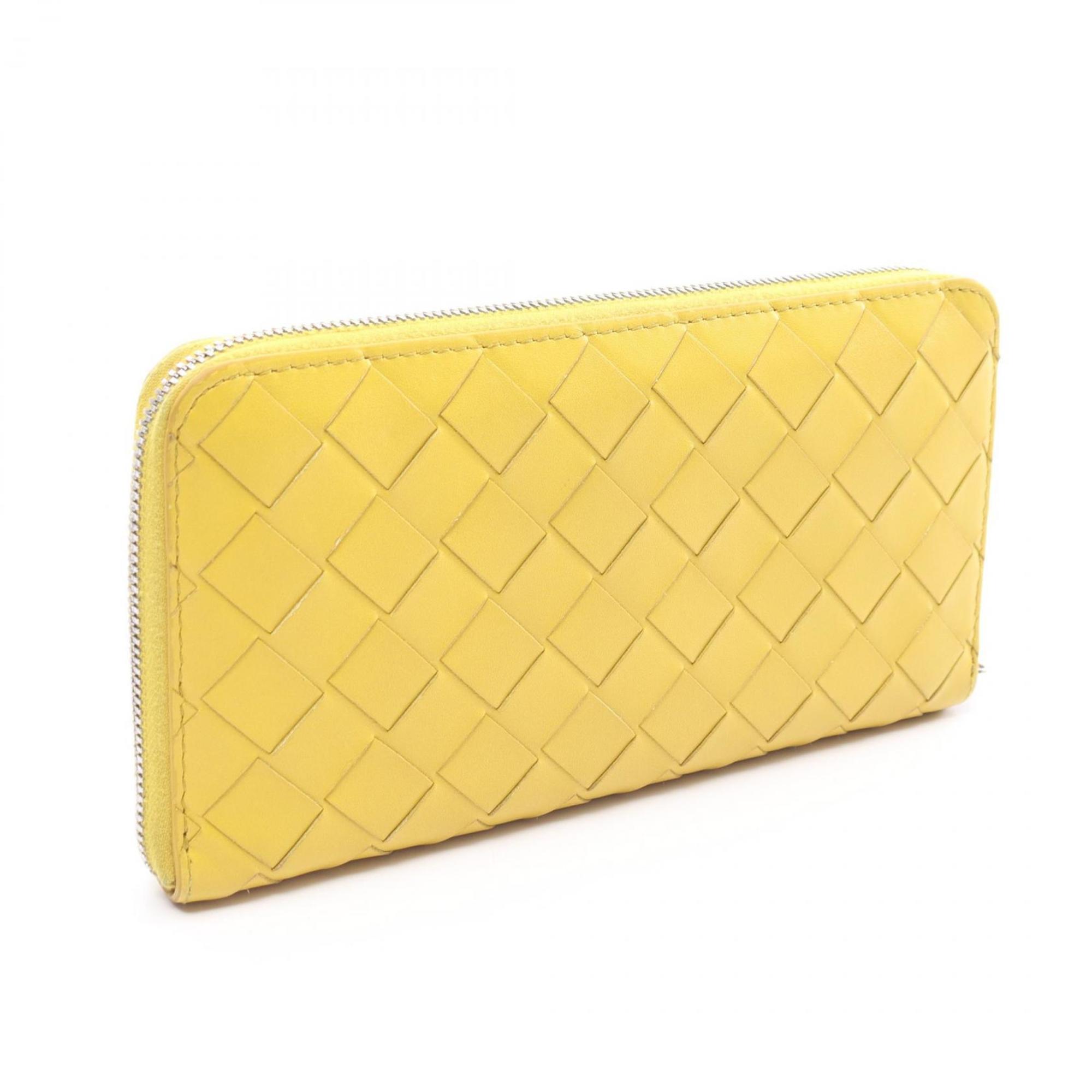 BOTTEGA VENETA Round Long Wallet Leather Men's Women's Yellow