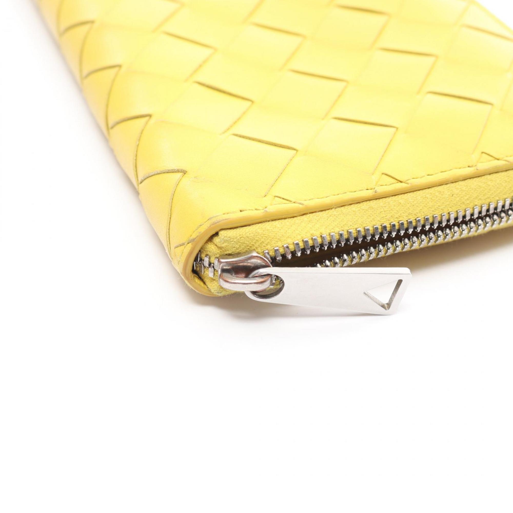 BOTTEGA VENETA Round Long Wallet Leather Men's Women's Yellow