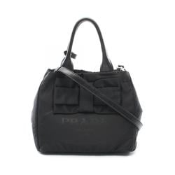 PRADA NYLON JACQUARD handbag, nylon, leather, women's, black, 1BG027