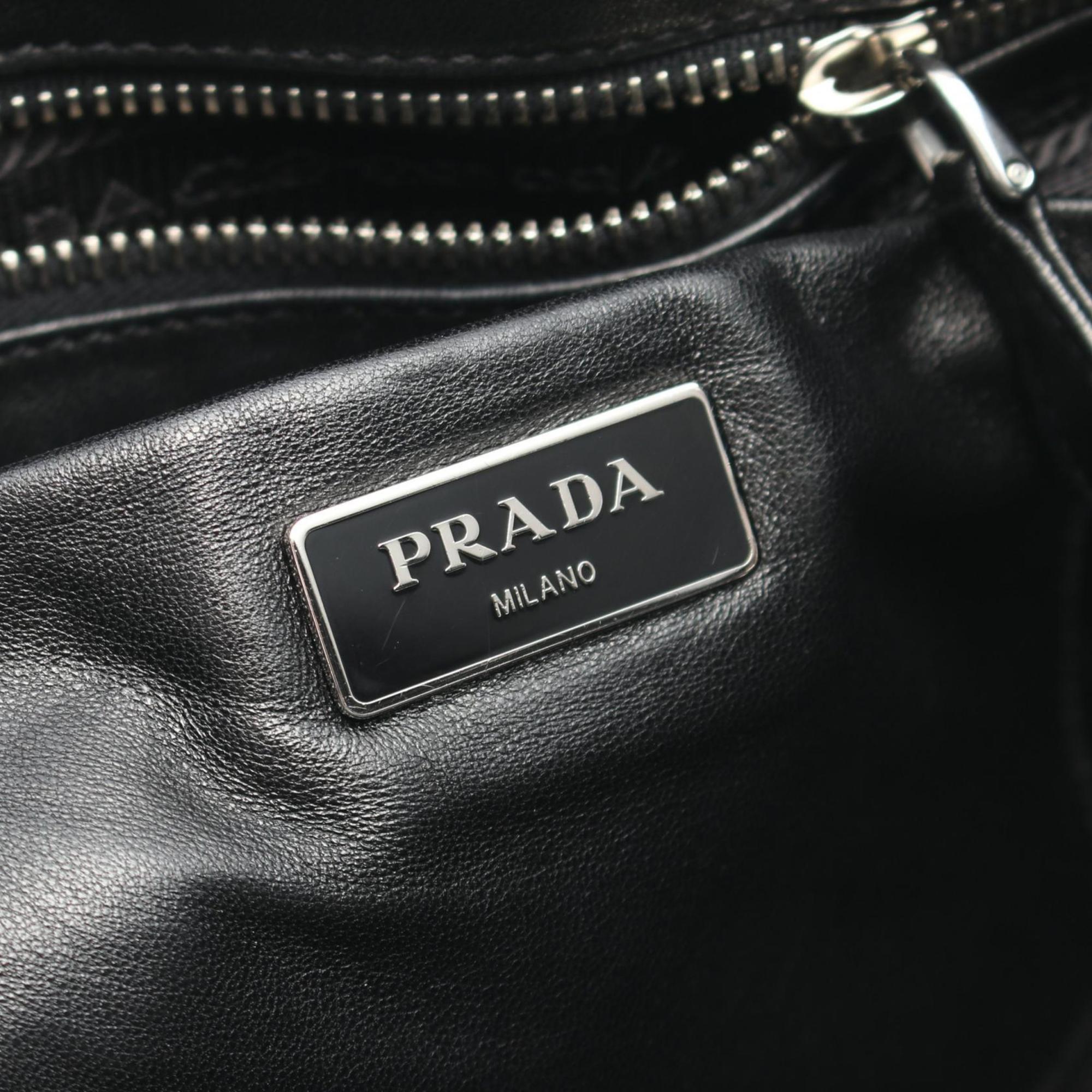 PRADA NYLON JACQUARD handbag, nylon, leather, women's, black, 1BG027