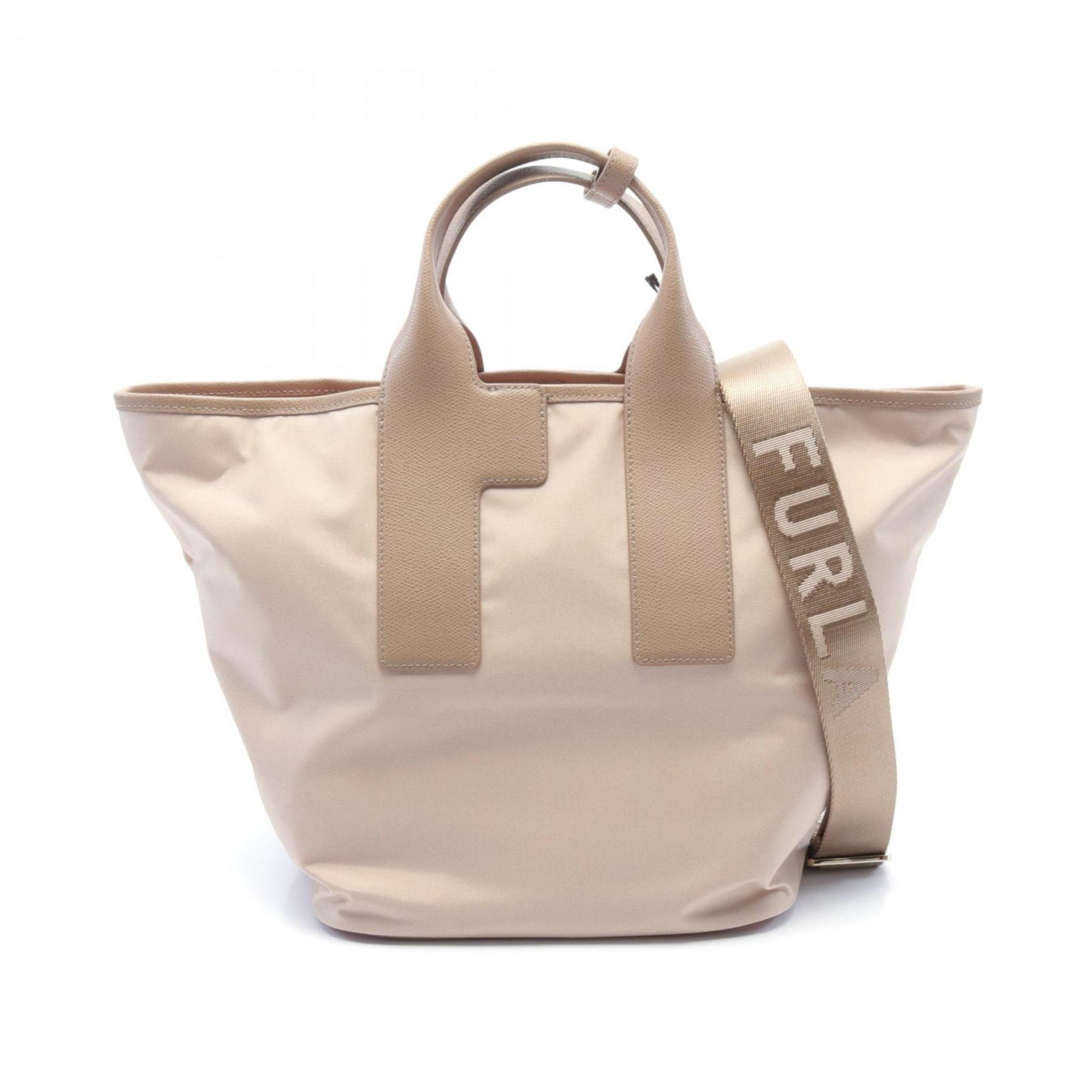 Furla Piuma L Tote Bag Nylon Leather Women's Beige Pink WB01249BX30503178S