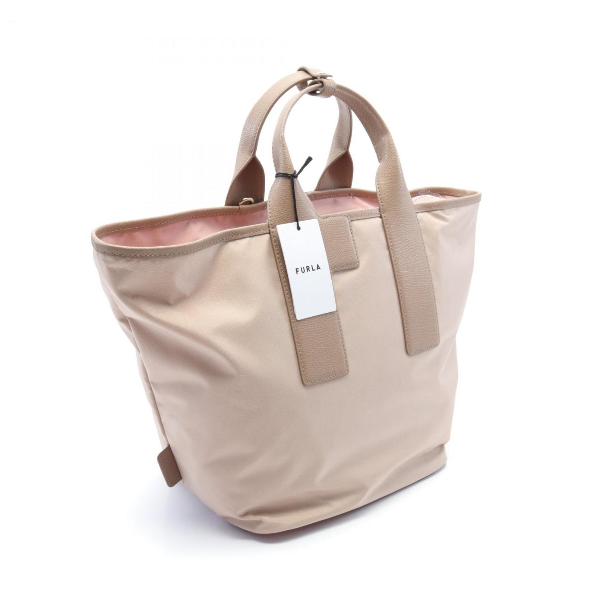 Furla Piuma L Tote Bag Nylon Leather Women's Beige Pink WB01249BX30503178S