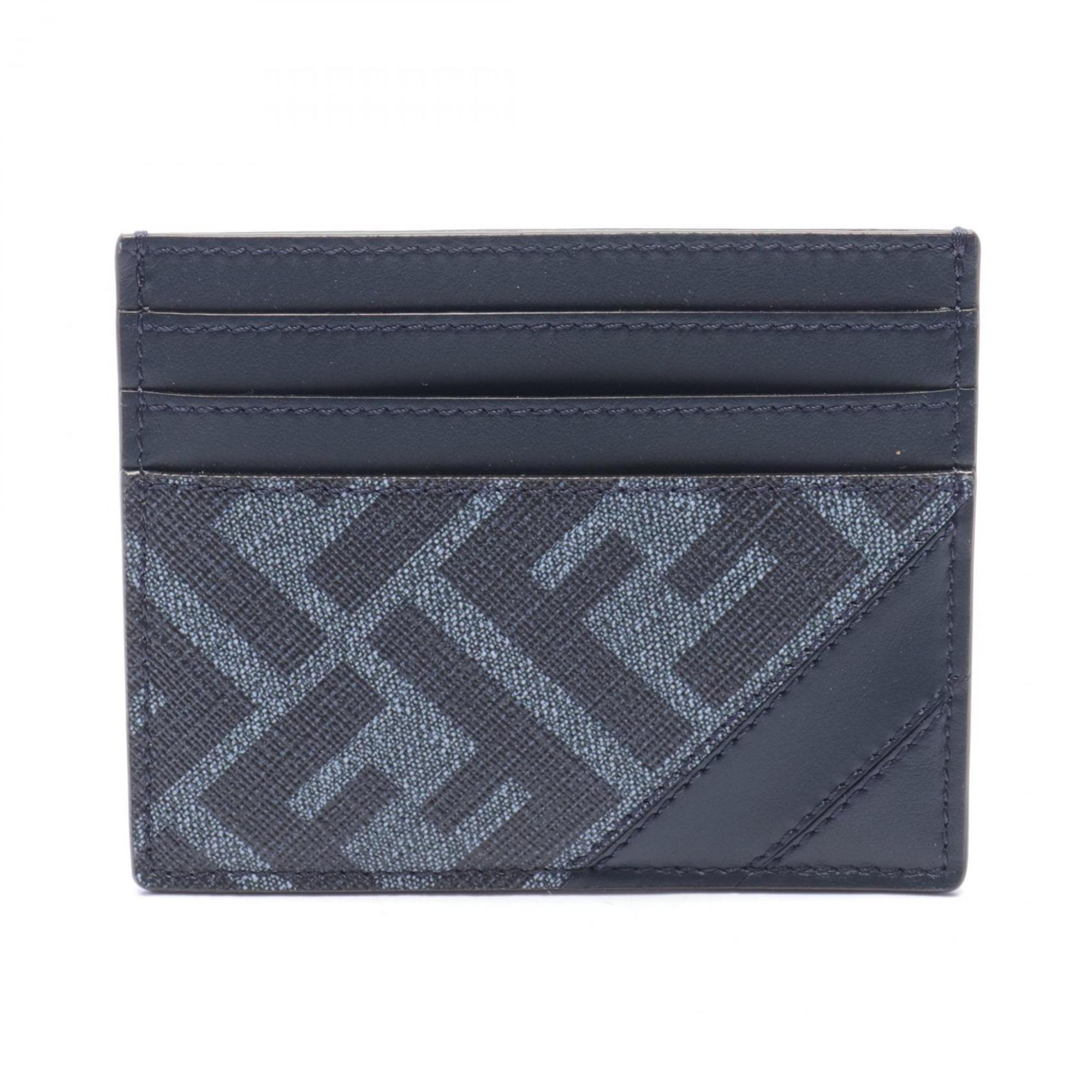 FENDI Diagonal Zucca Business Card Holder/Card Case Coated Canvas Leather Men's Navy 7M0164ASICF1O97