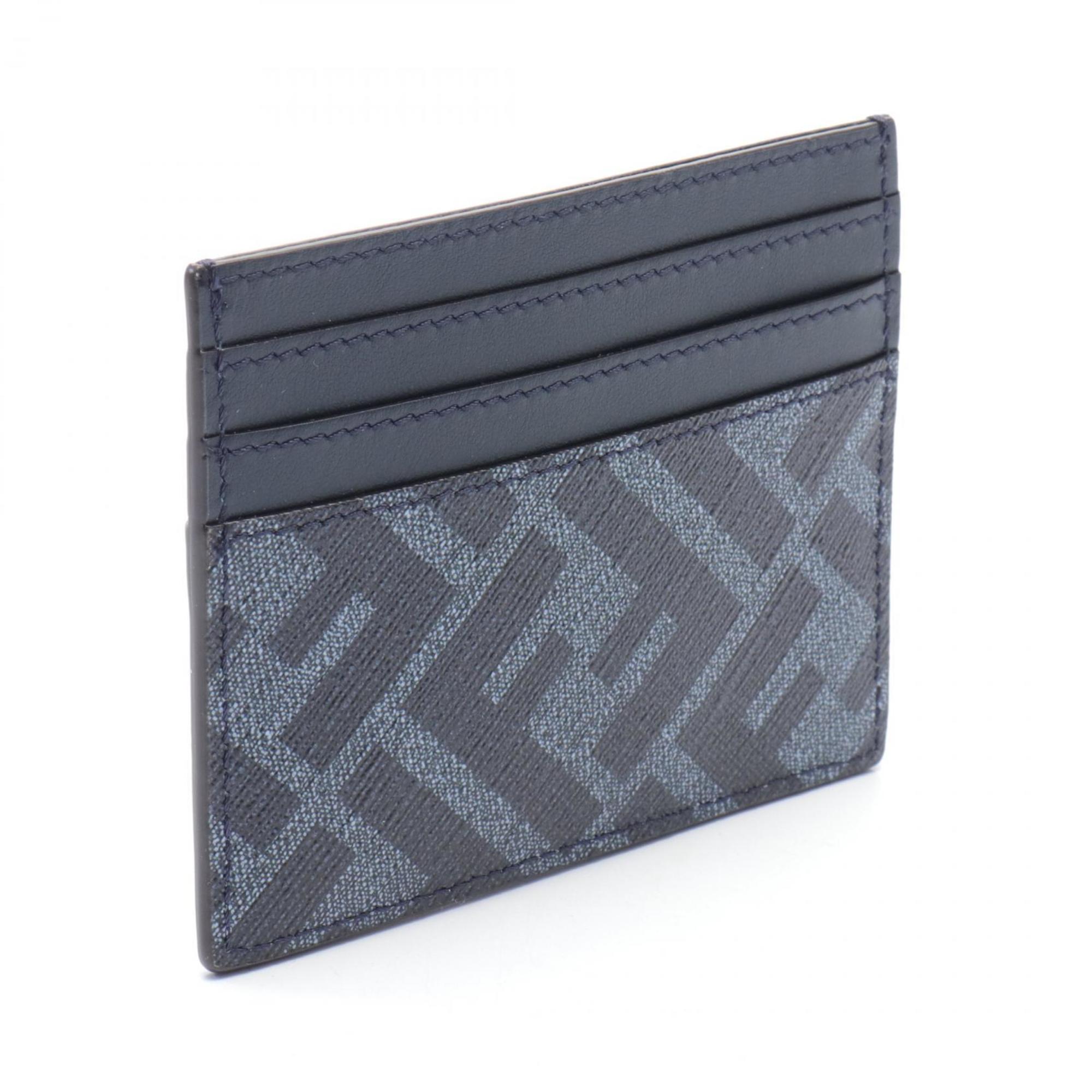 FENDI Diagonal Zucca Business Card Holder/Card Case Coated Canvas Leather Men's Navy 7M0164ASICF1O97