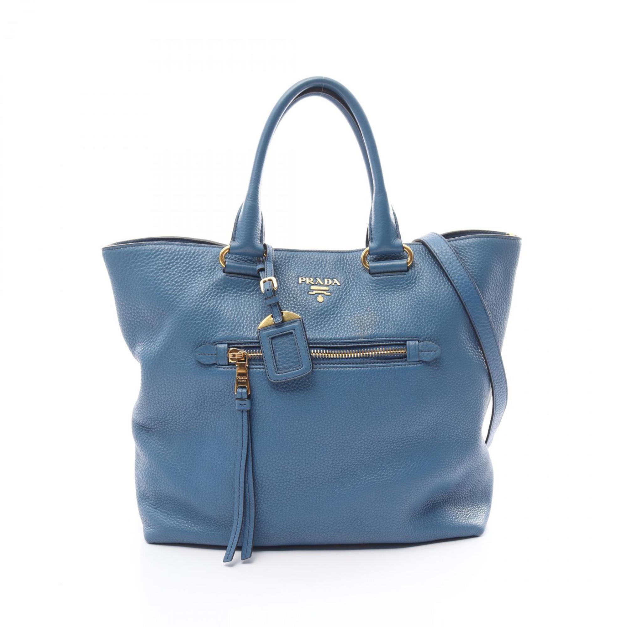 PRADA VIT DAINO Tote Bag Leather Women's Blue BN2754