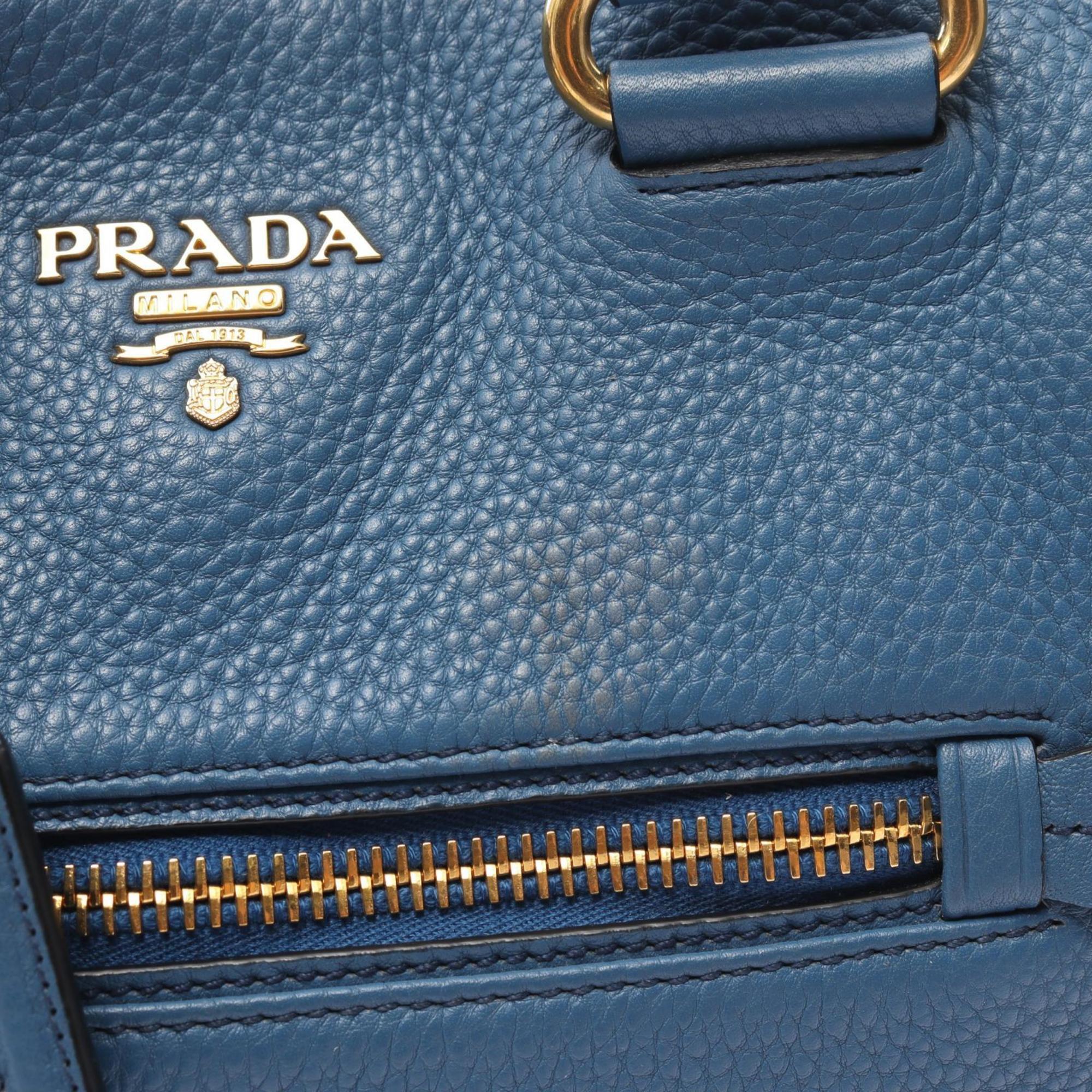 PRADA VIT DAINO Tote Bag Leather Women's Blue BN2754