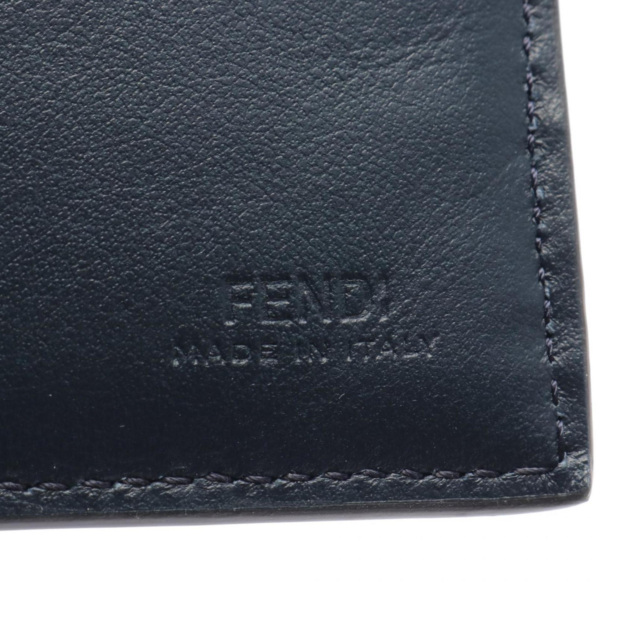 FENDI Diagonal Zucca Bi-fold Wallet Coated Canvas Leather Men's Navy 7M0169ASICF1O97