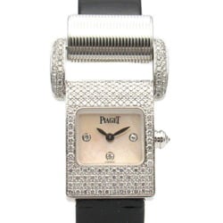 Piaget Miss Protocol 3P Diamond Bracelet and Lug Wristwatch K18WG (White Gold) Leather Belt Women's White Shell G0A25022