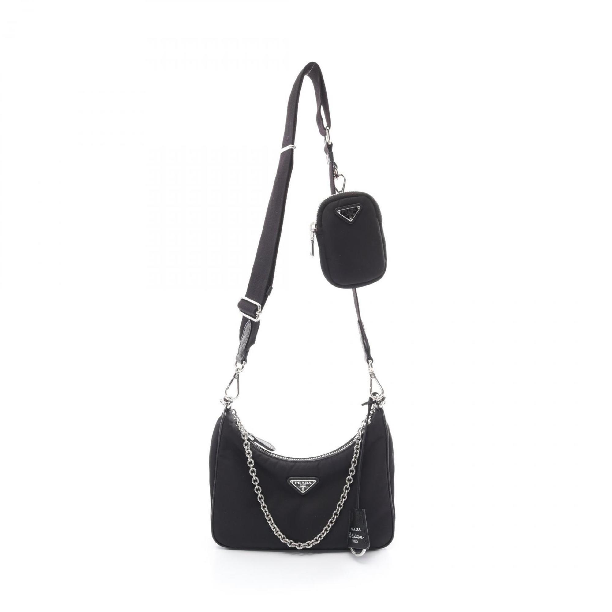 PRADA Re-Edition 2005 Re-Nylon Shoulder Bag Nylon Saffiano Leather Women's Black 1BH204