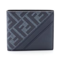 FENDI Diagonal Zucca Bi-fold Wallet Coated Canvas Leather Men's Navy 7M0169ASICF1O97